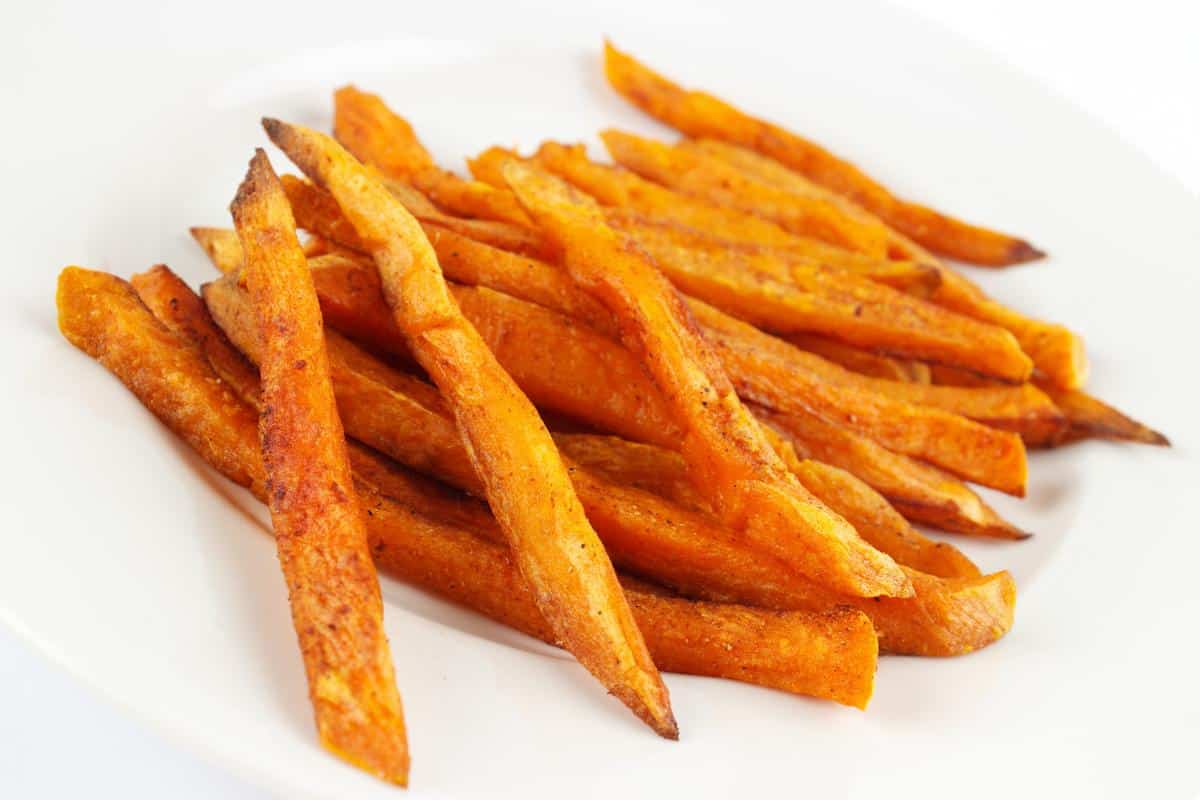 Sweet potato fries cooked and crispy.