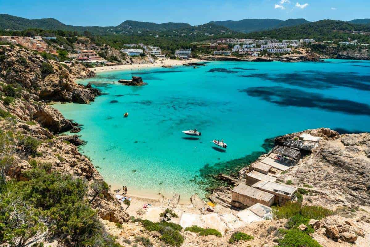 Ibiza cove with blue sea.