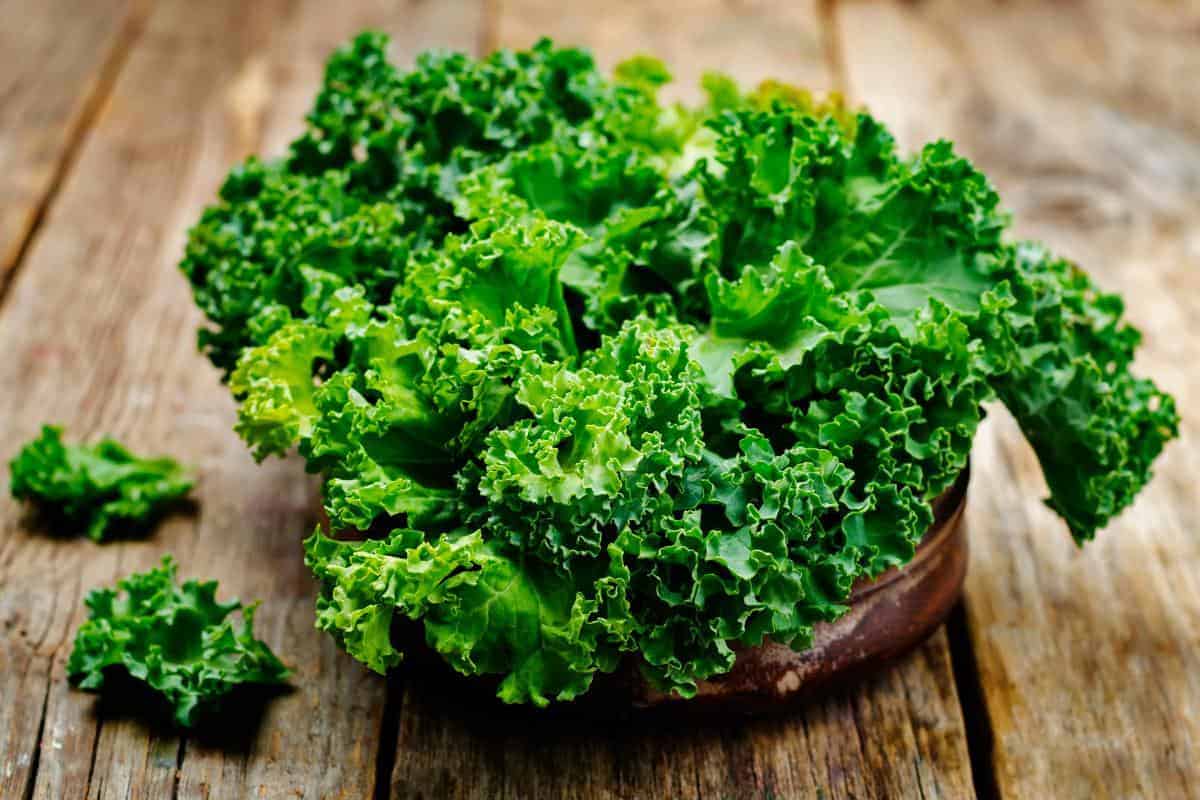 Kale in a wooden bowl