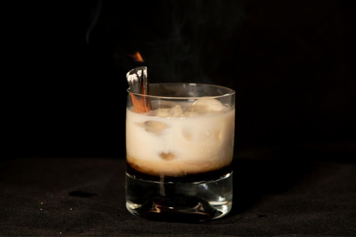 Glass of baileys liqueur.