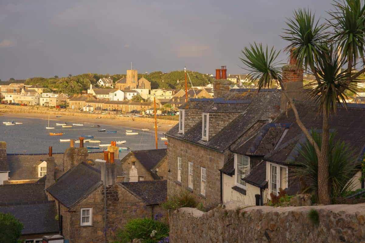 village and sea view of the Isle of Scilly.