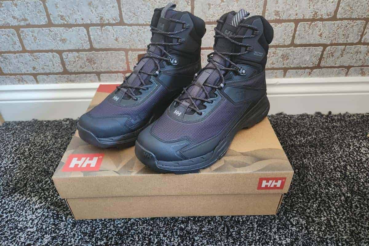 mens helly hensen walking boots in a dark grey colour.