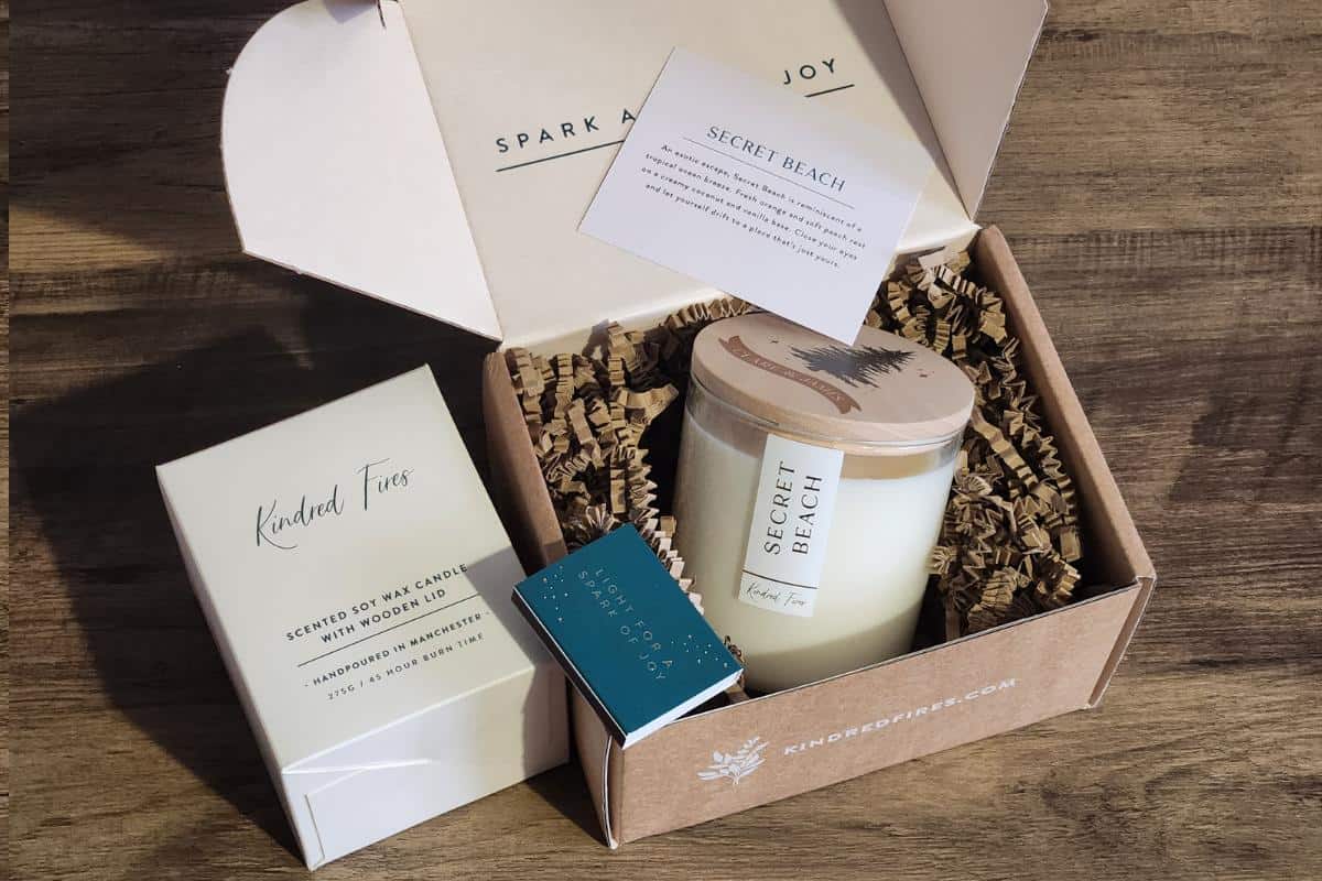 Personalised candle in box.