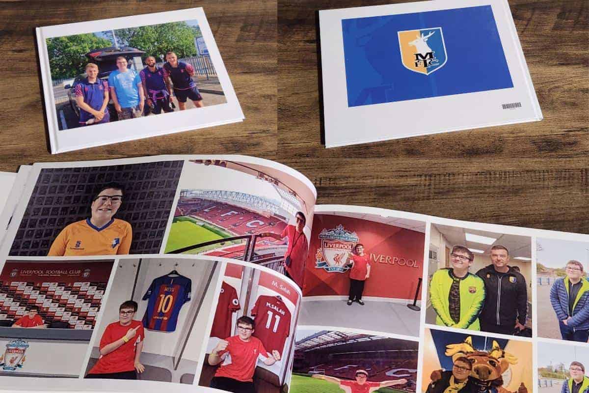 A photobook with football photos throughout