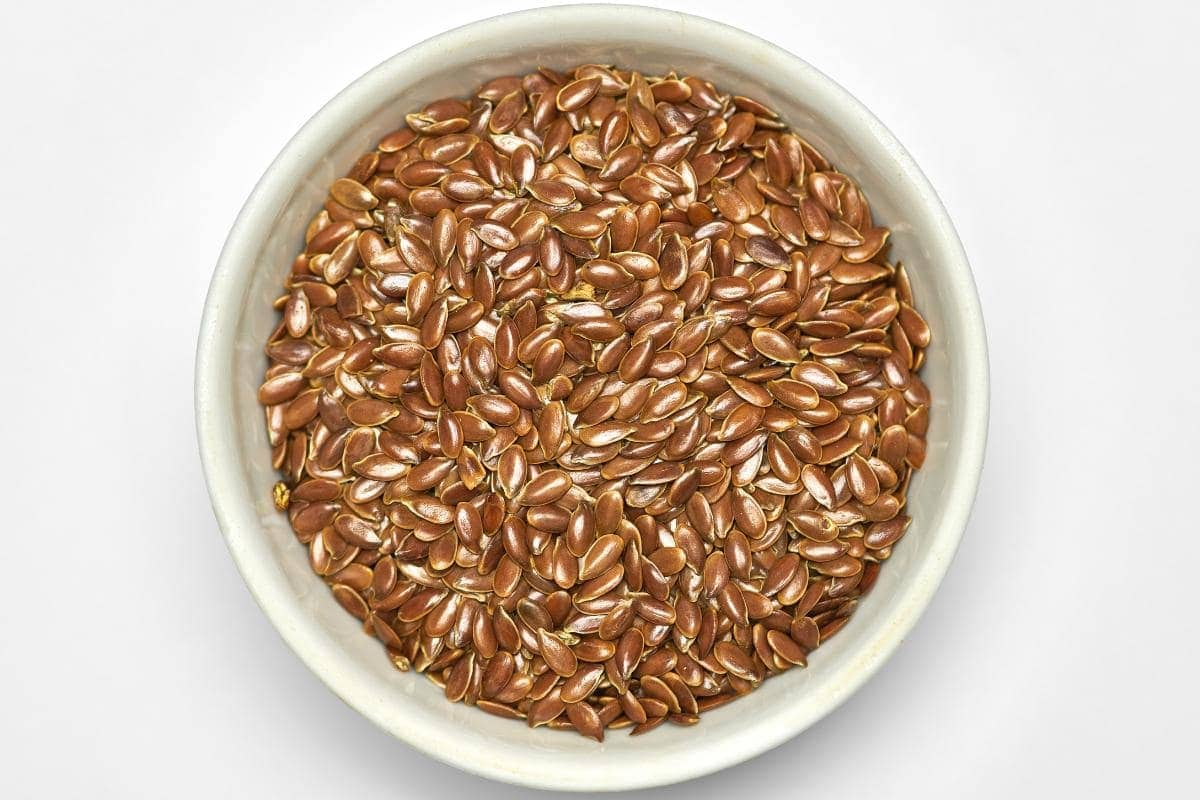 Bowl full of flax seed ready to be used in cooking.