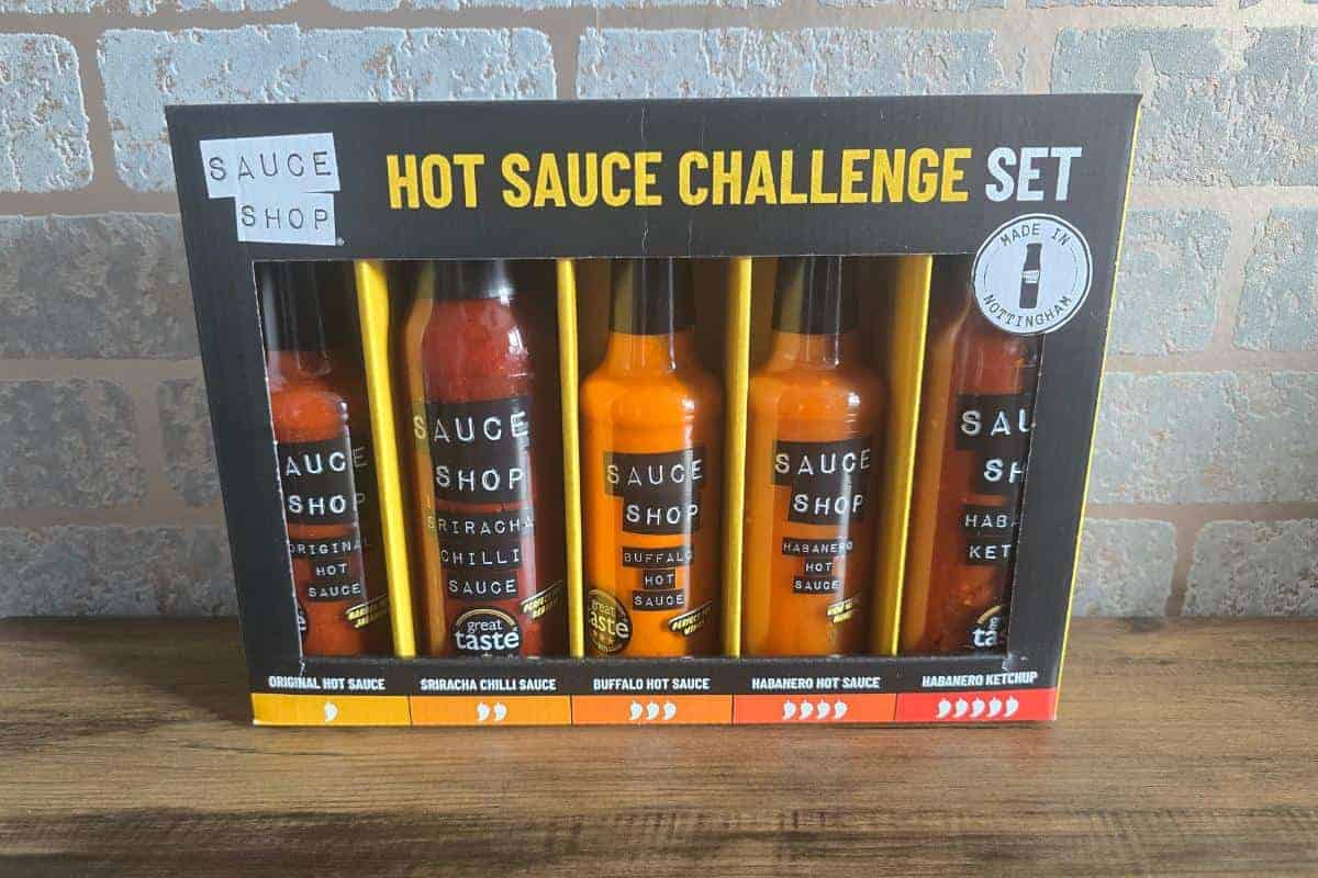 a box of hot sauces