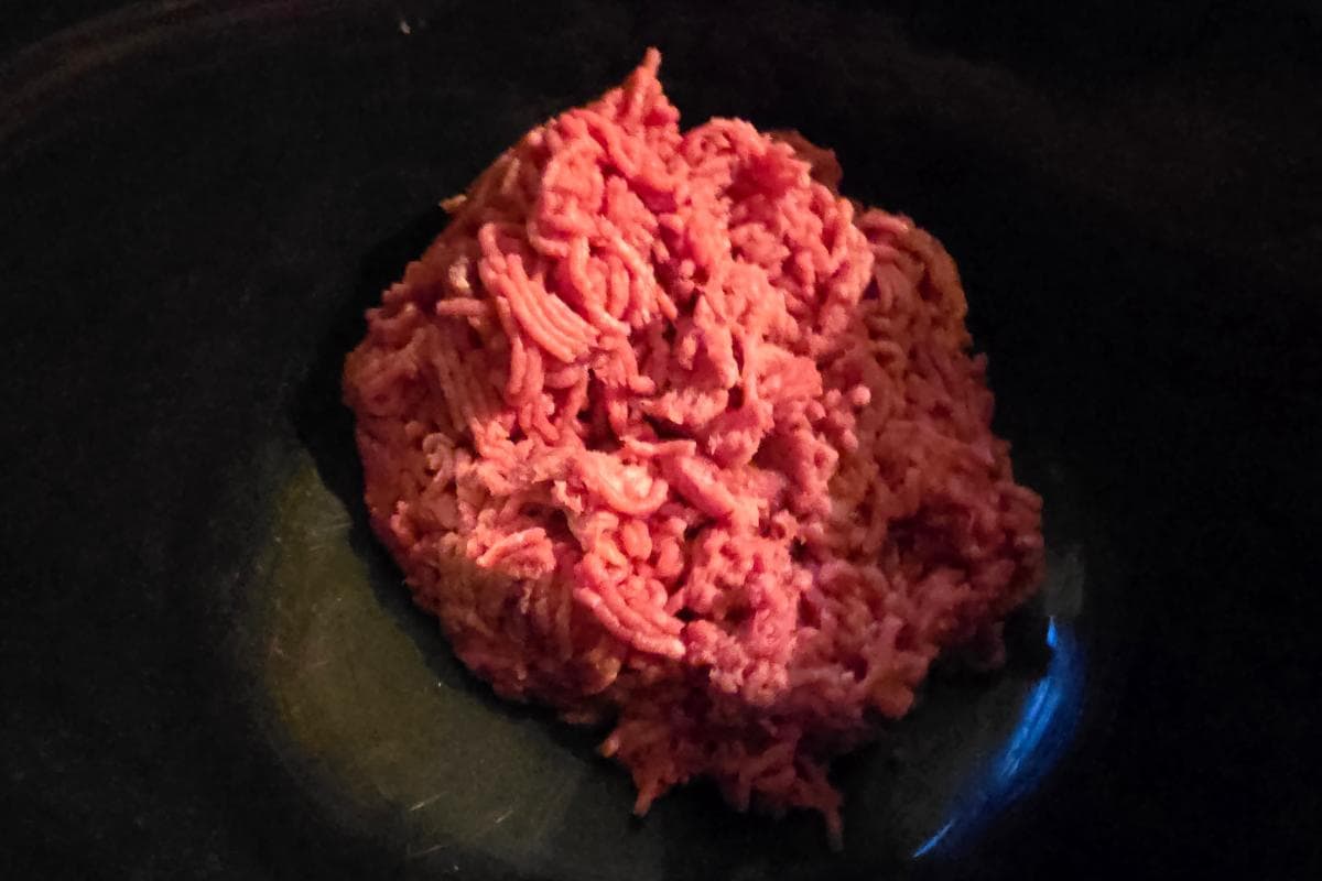 Juicy ground beef, freshly prepared using the powerful AAOBOSI Electric Meat Grinder 3000W, sits invitingly in a dark bowl.