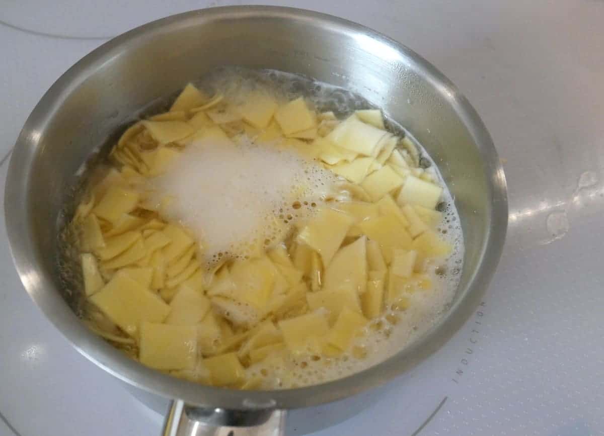 pasta boiling in a pot.