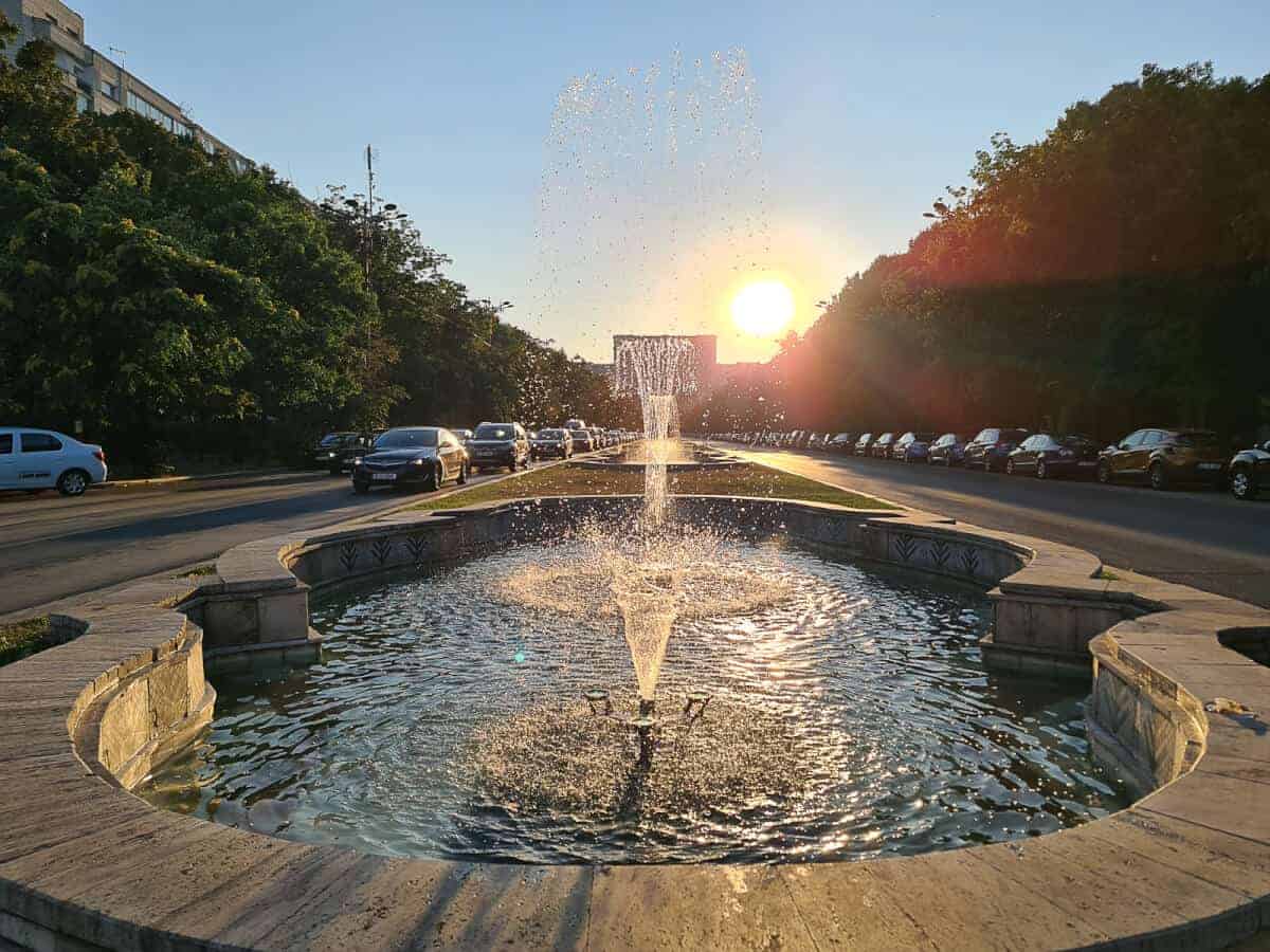 Unirii Boulevard at sunset