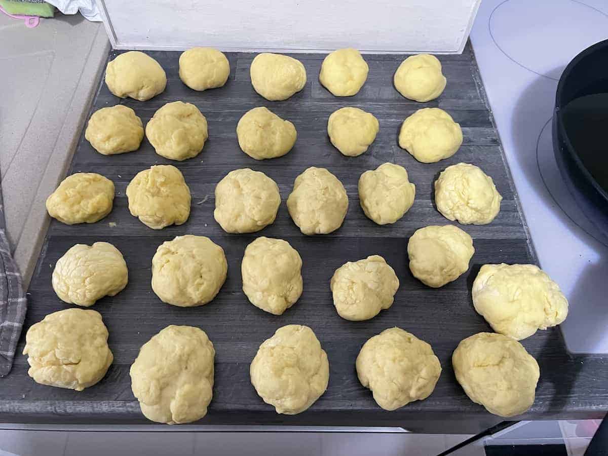 Paczki donuts ready to be fried.