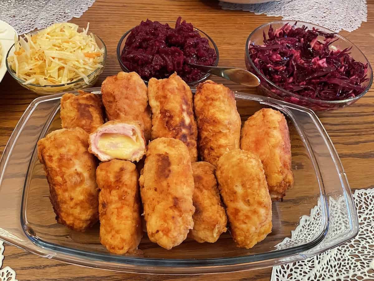 Kotlet de volaille with beetroot salad.