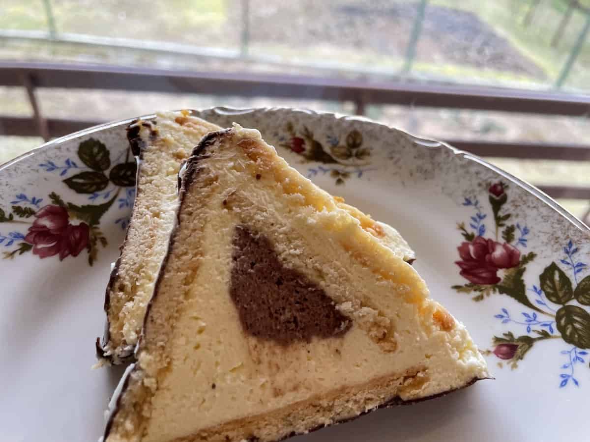 Slices of Baba Yaga's Hut cake on a plate.