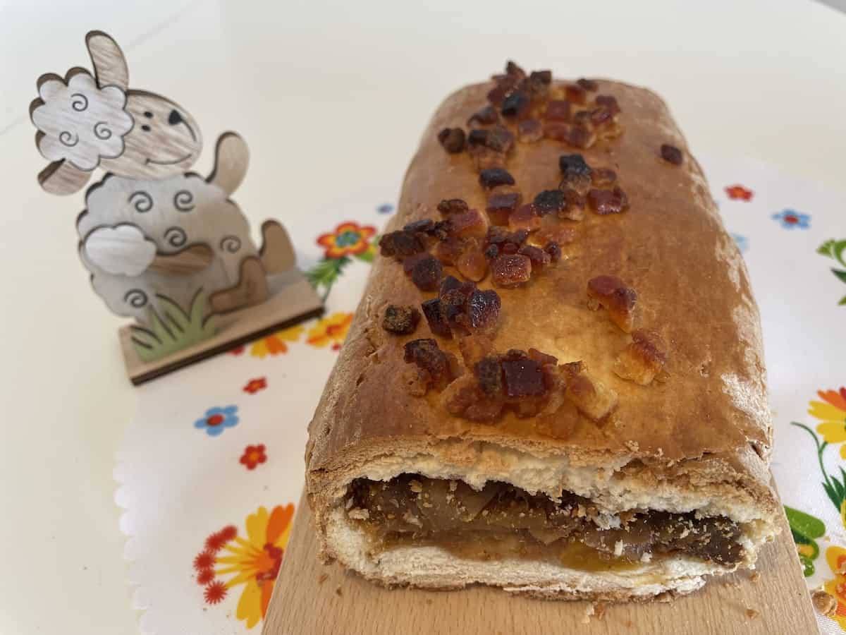 Silesian Cieszyn Easter bread on a chopping board.