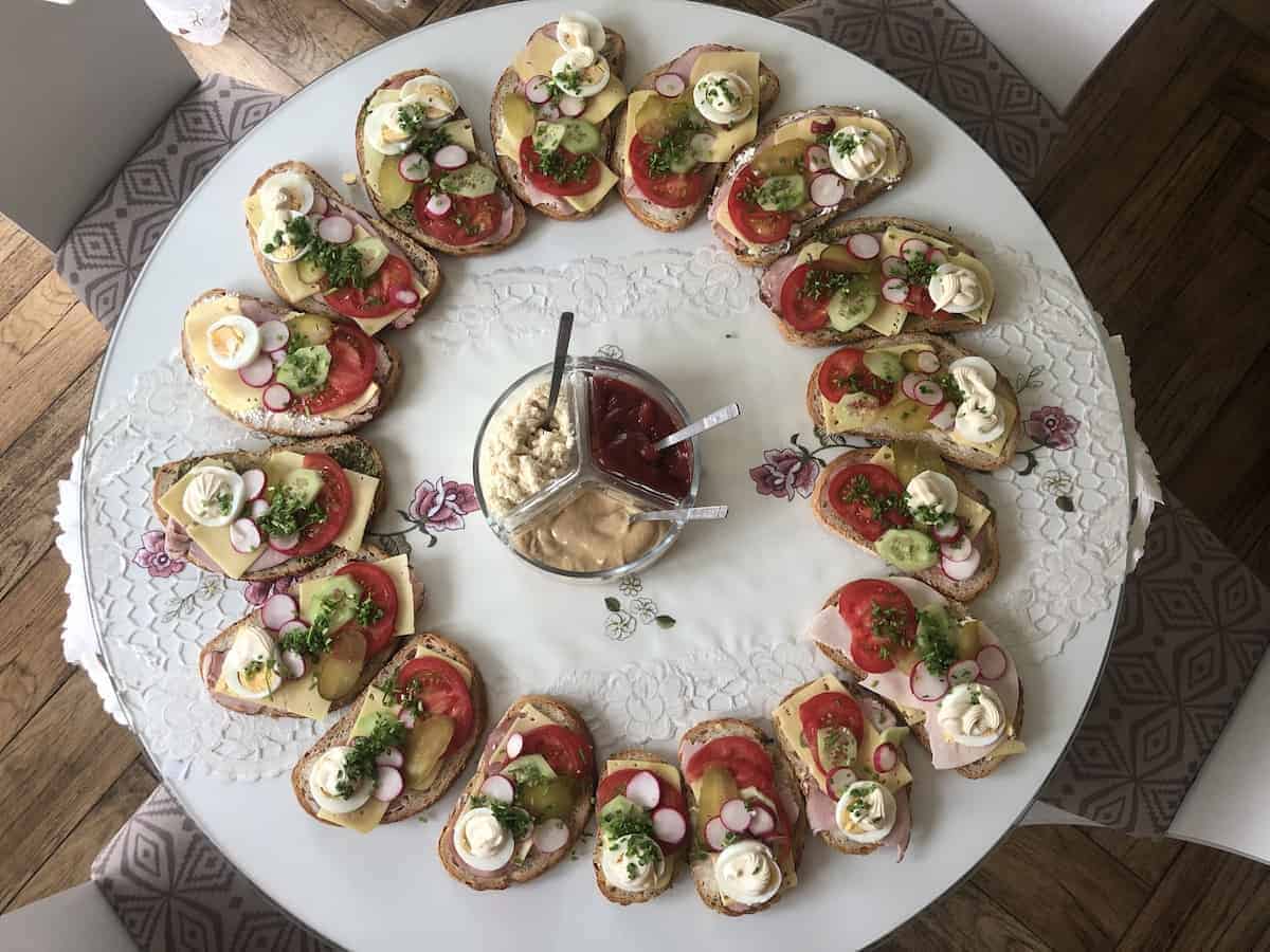 Polish kanapka sandwiches on a platter.