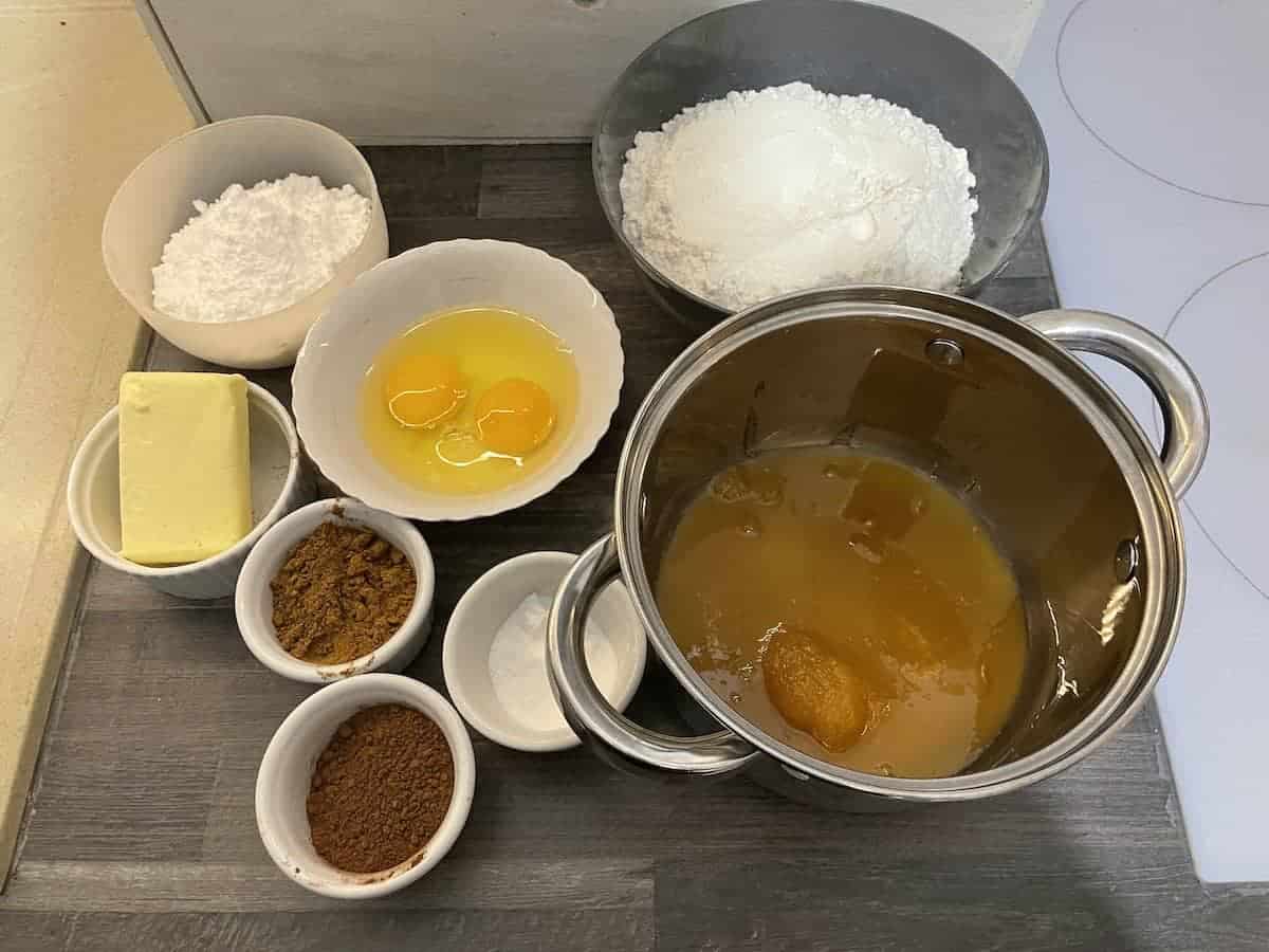 All the ingredients for Polish gingerbread cookies.