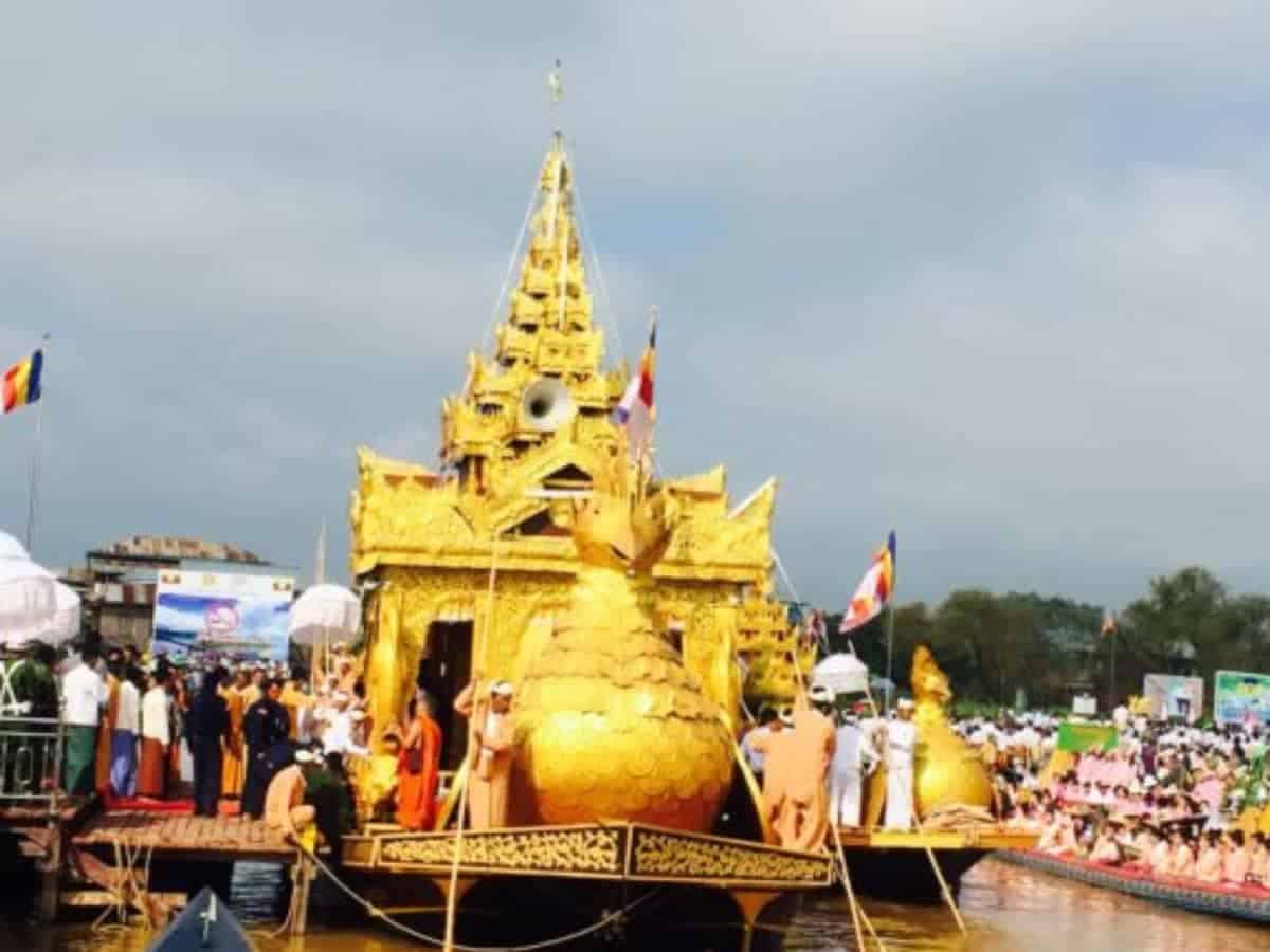 Golden Barge at the Phaung Daw oo Pagoda Festival on Inle Lake in Myanmar