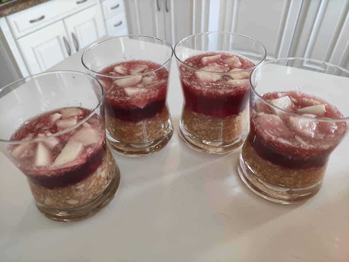 Apple dessert in glassware.