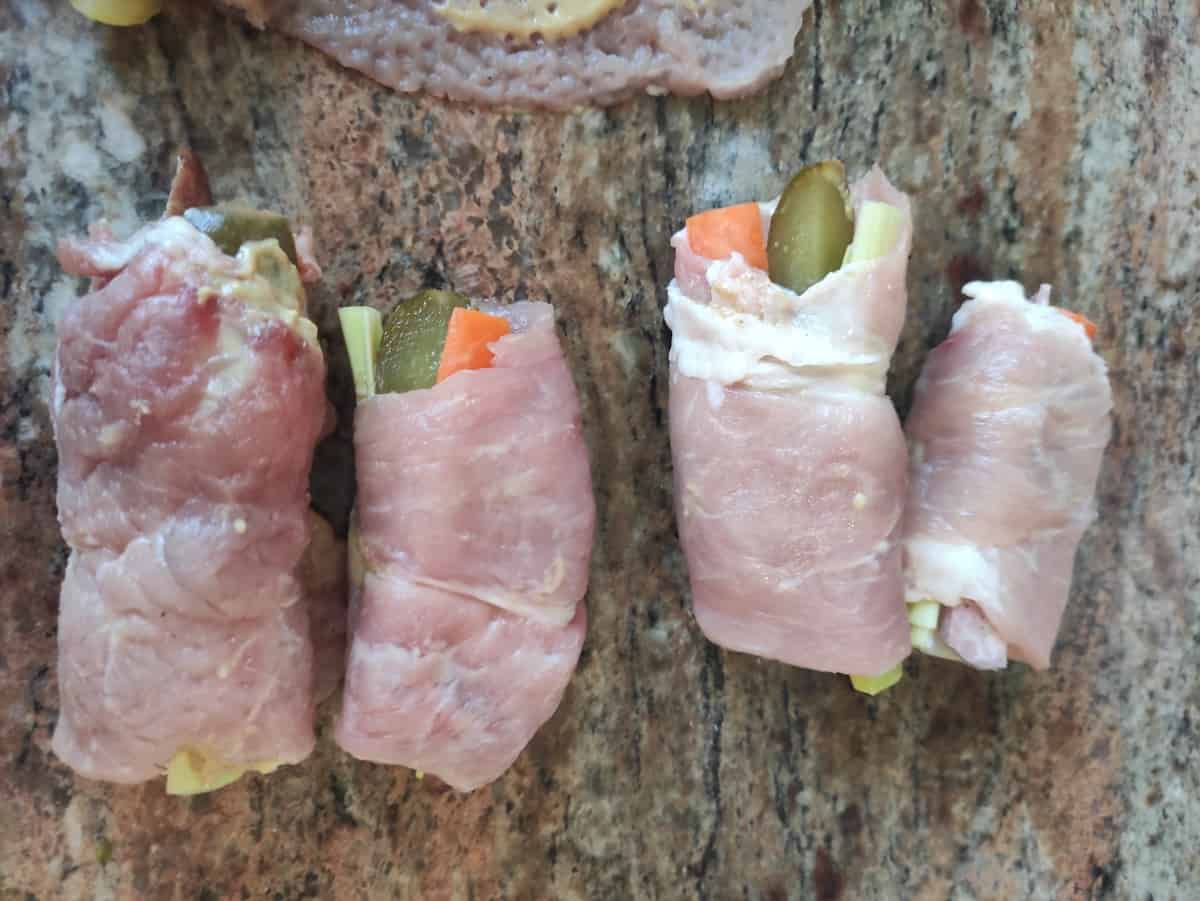 Roladki Wieprzowe Polish Meat Rolls before cooking.