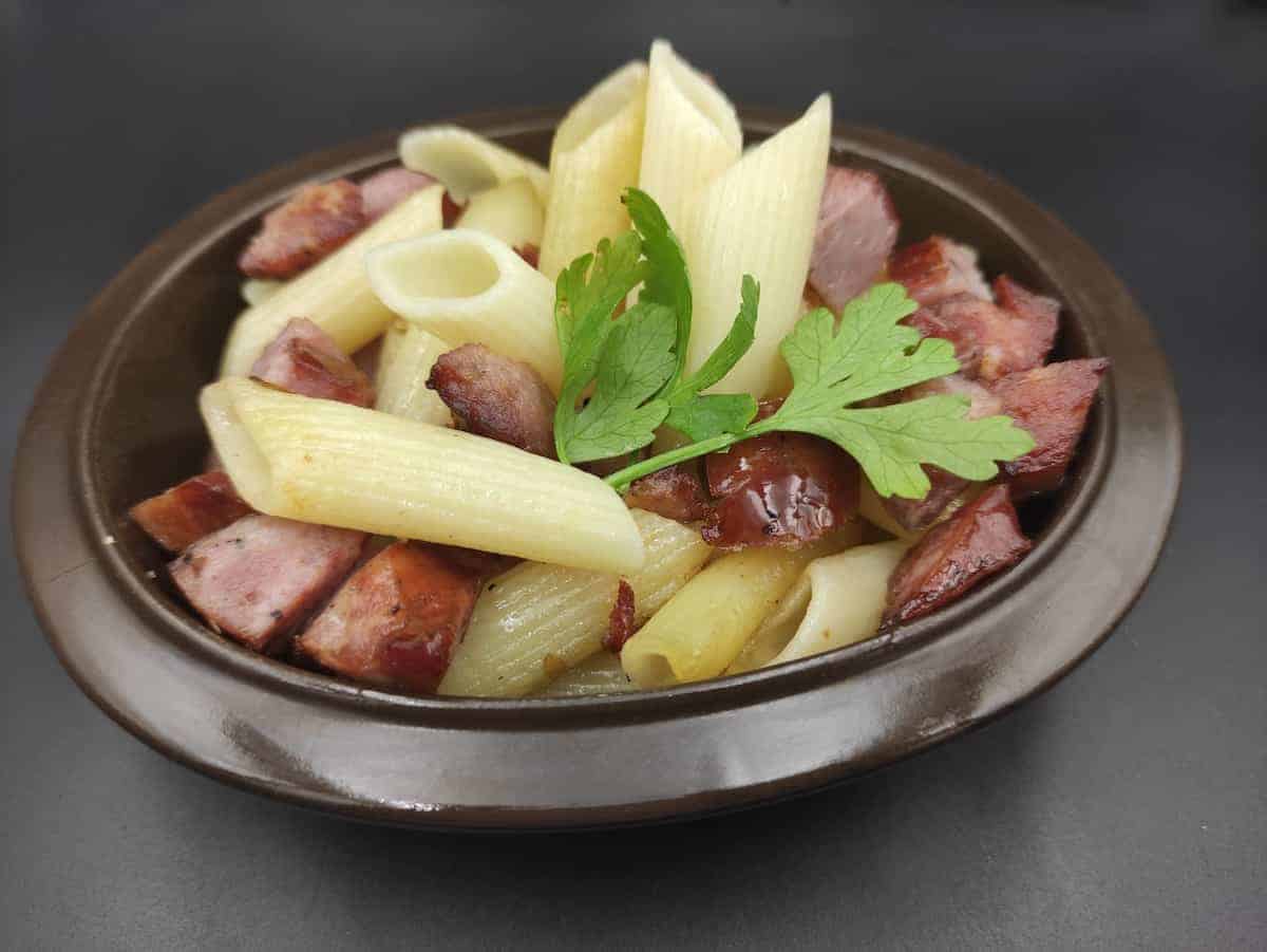 Kielbasa sausages and pasta.