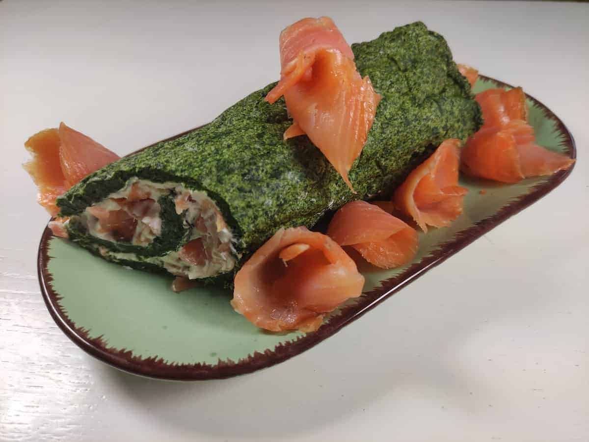 Salmon and spinach roll.