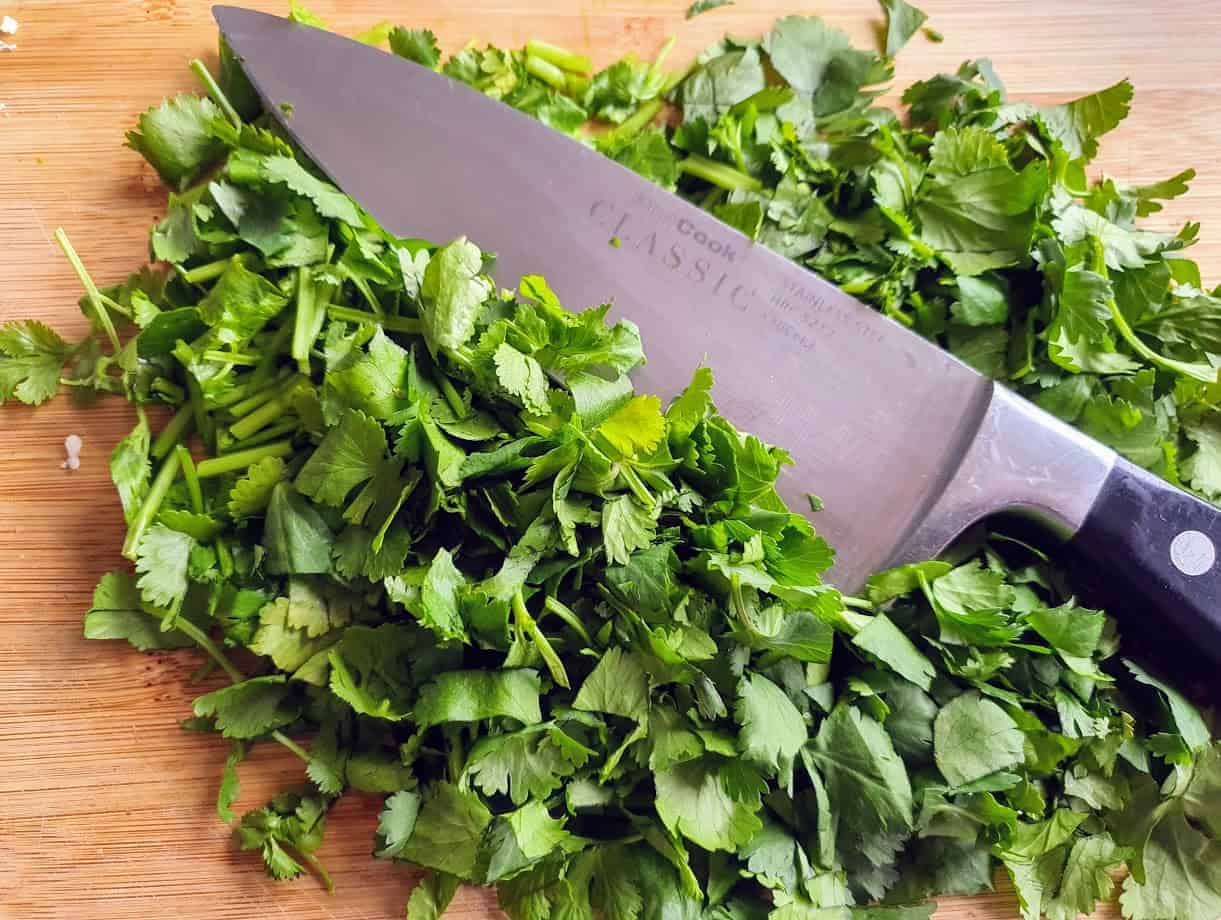 chopping coriander
