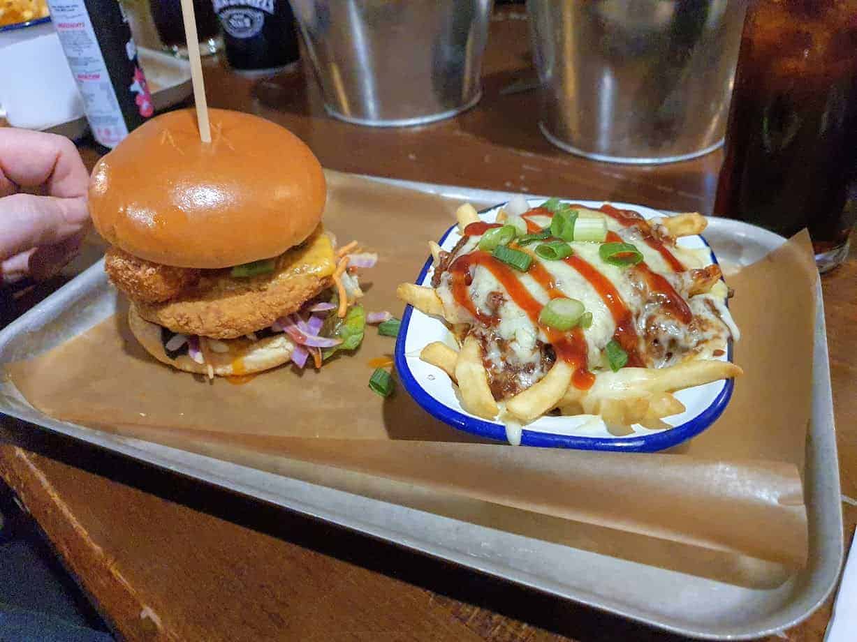 Chicken Tower burger with Sloppy Joe fries from the Horn in Hand, Nottingham