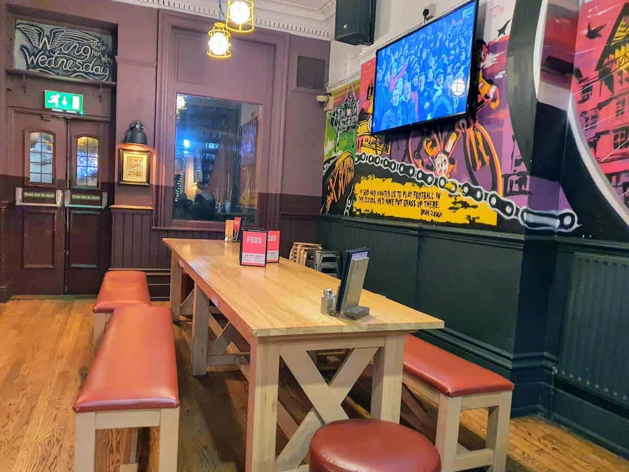 A table set up for diners in the Horn in Hand, Nottingham