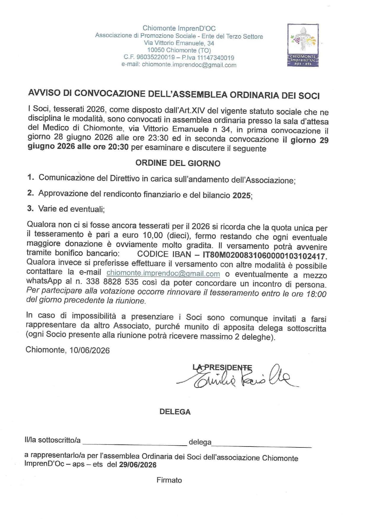 AVVISO CONVOCAZIONE ASSEMBLEA