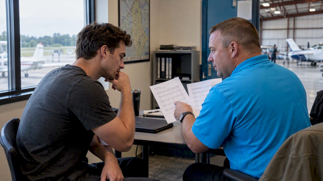 Pilot student comparing two training routes