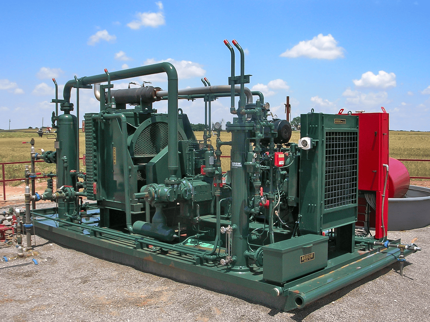 Natural gas compressor equipment at an industrial facility.