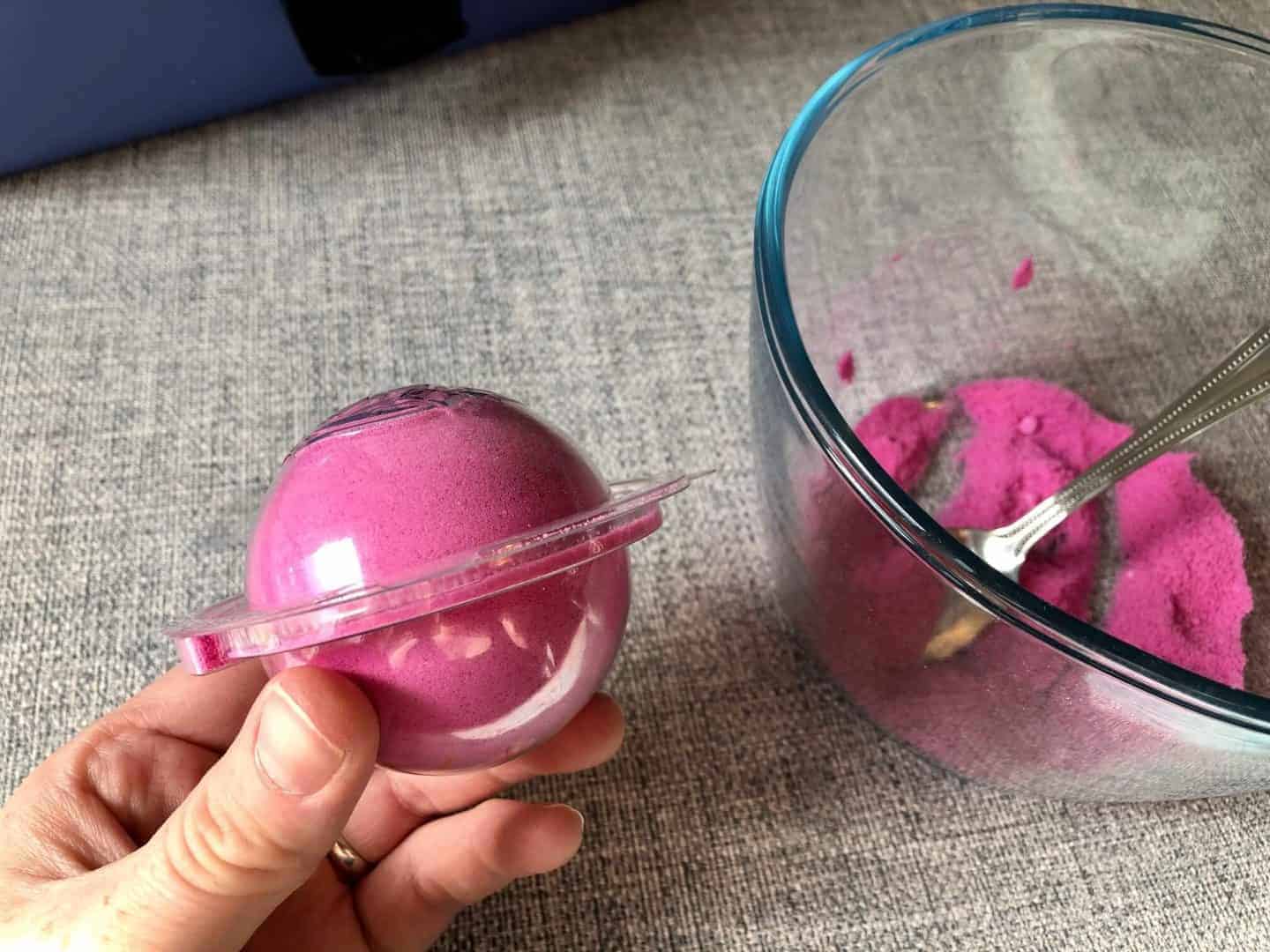 placing the two bath bomb mould halves together