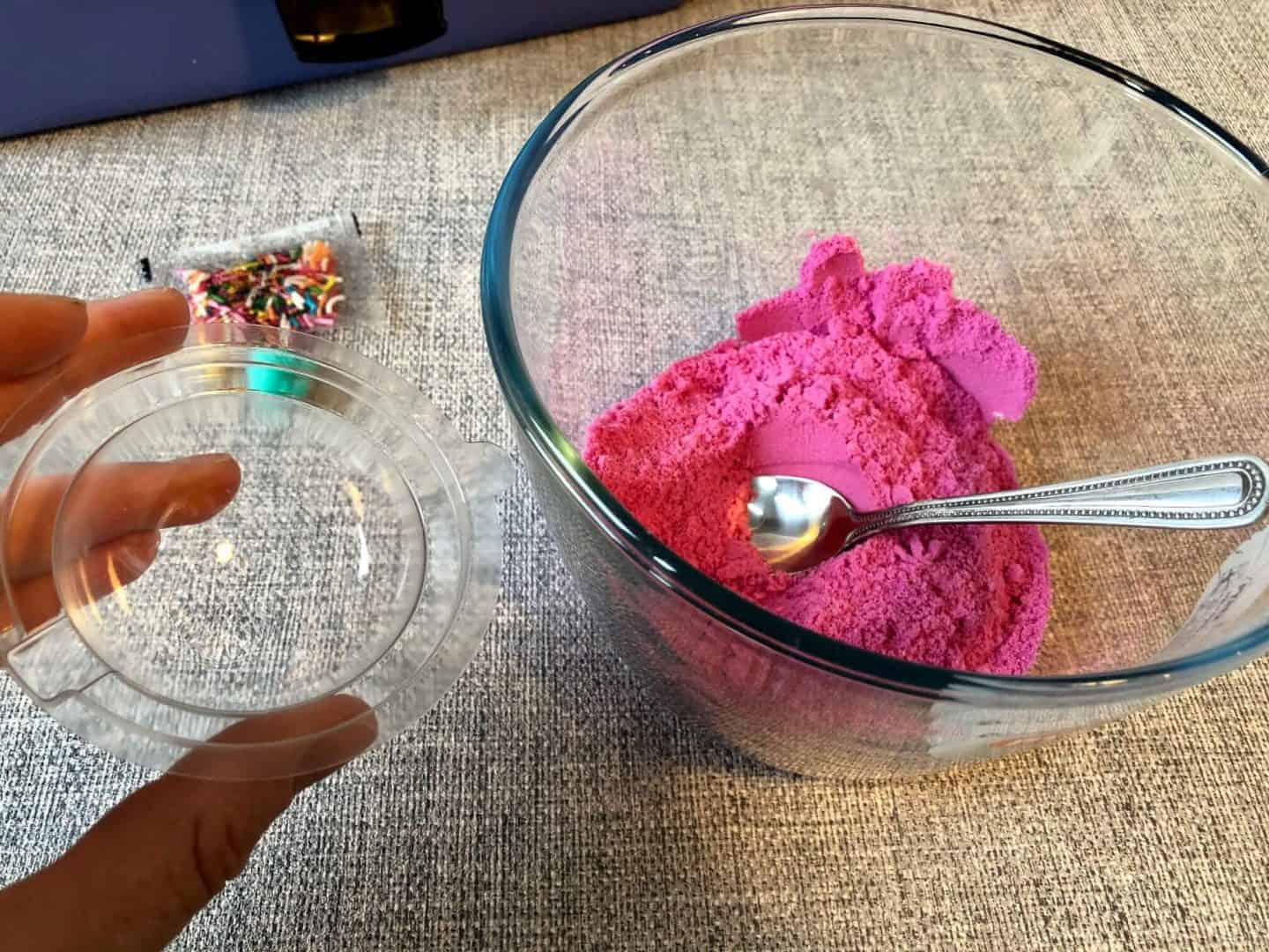 starting to fill the bath bomb mould