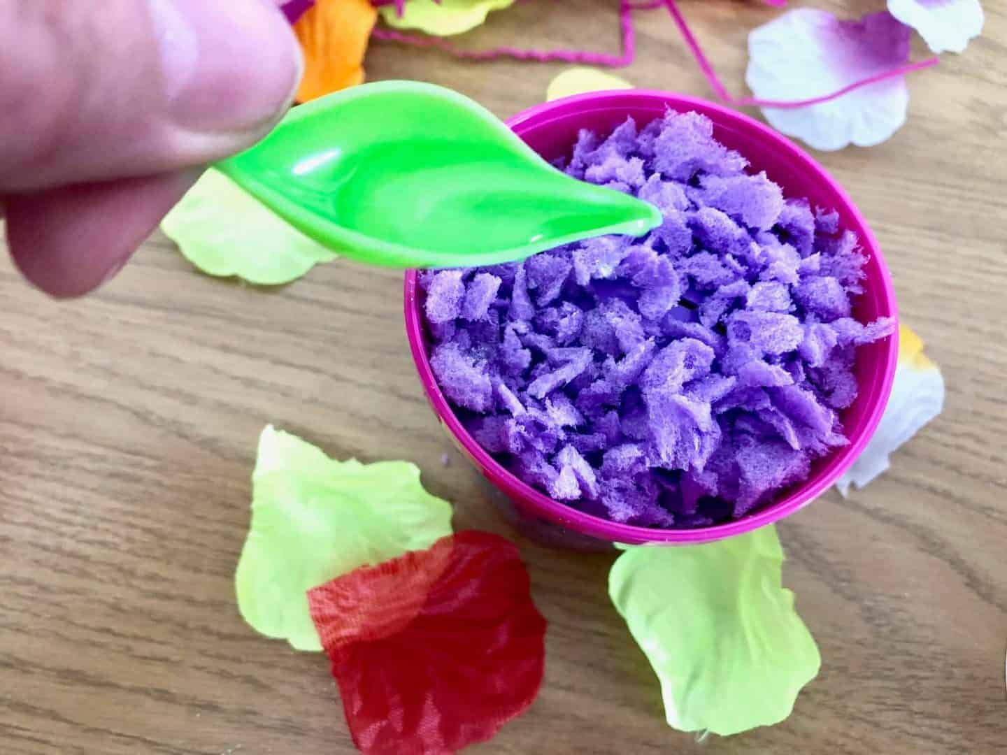 add water to glittery soil  - how to grow an Awesome Bloss'em doll