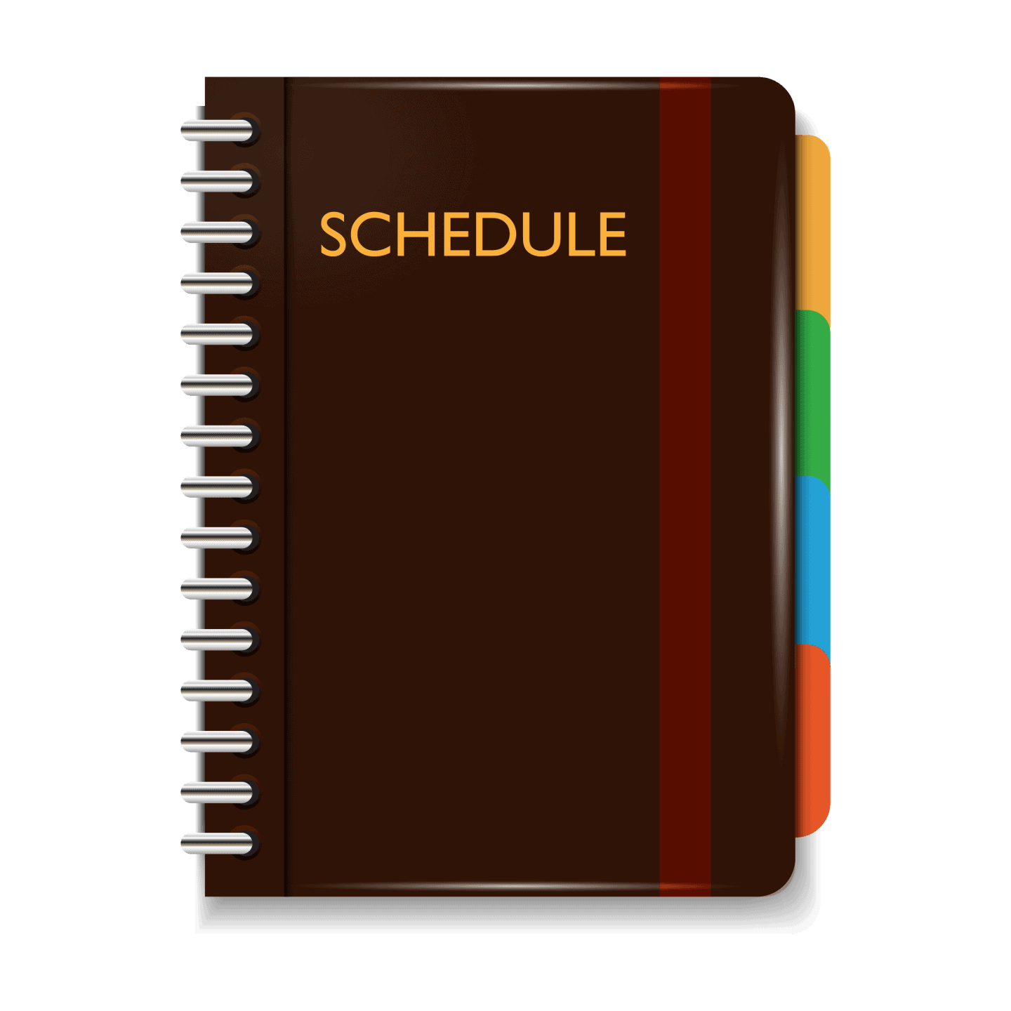 schedule diary with coloured tabs.