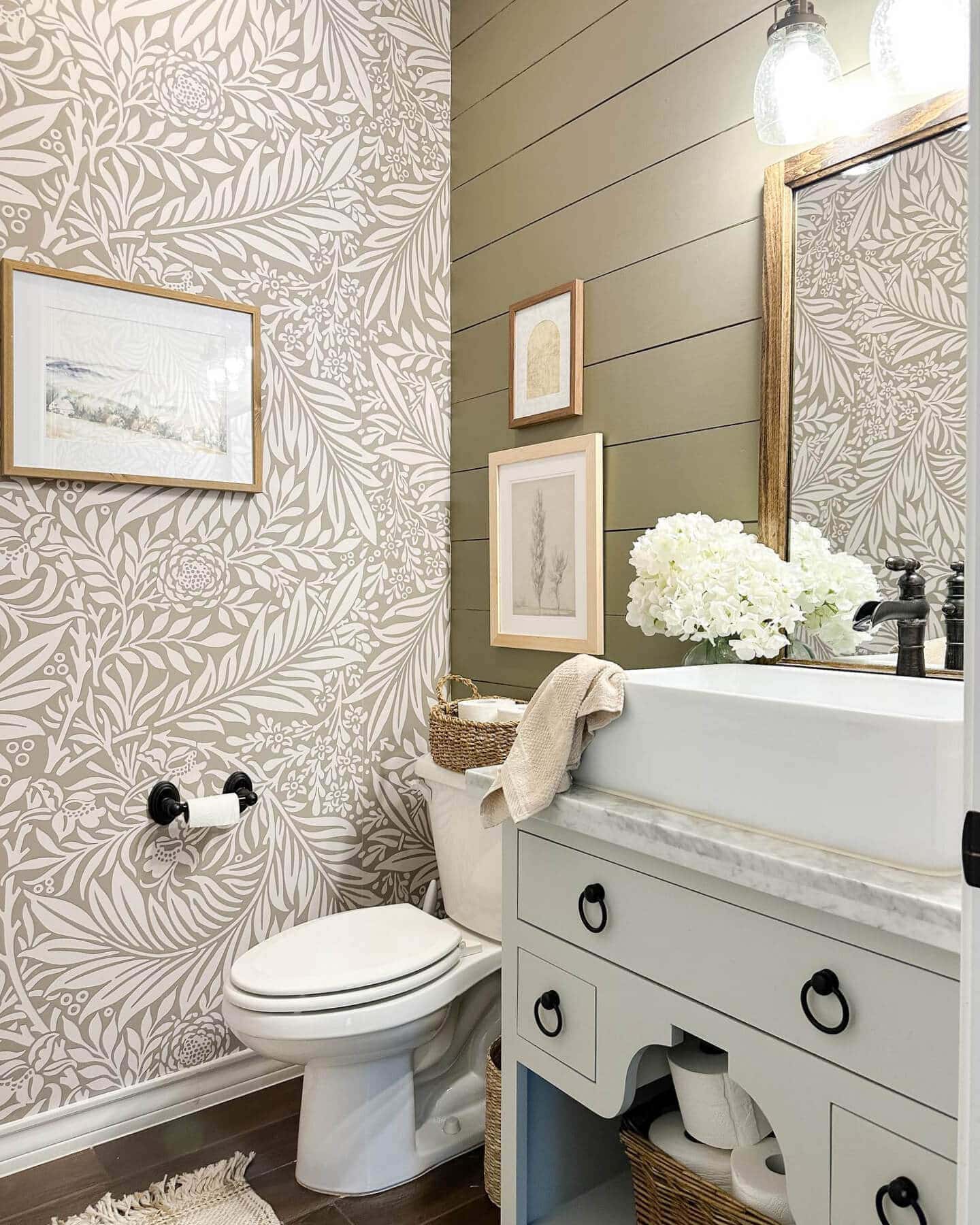 Beatrix-Wallpaper-In-Green-And-White-In-Sage-Green-Bathroom