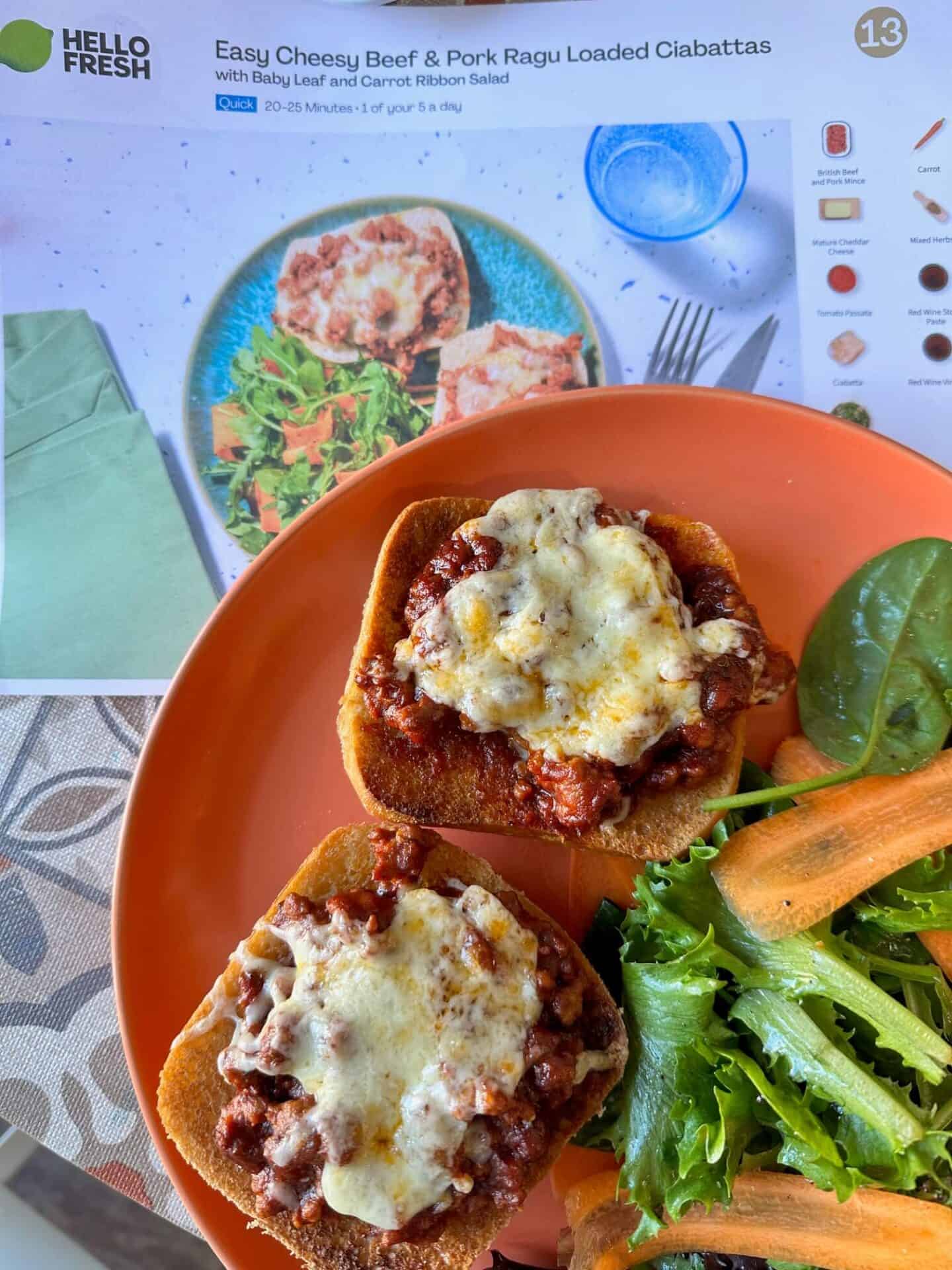 Hello Fresh Easy Beef and Pork Ragu Loaded Ciabattas