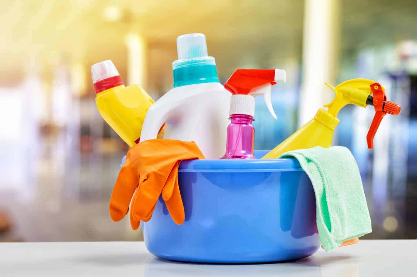 bowl of cleaning items