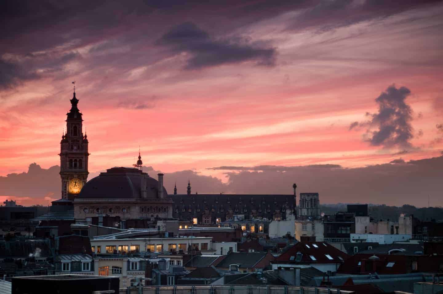 A view of Lille at sunset