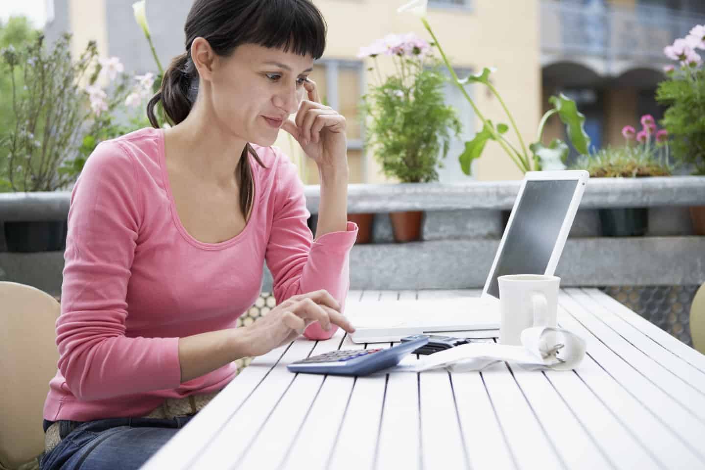 Woman on laptop with a fringe