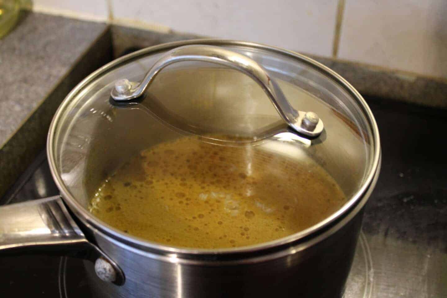 Large saucepan with lid on