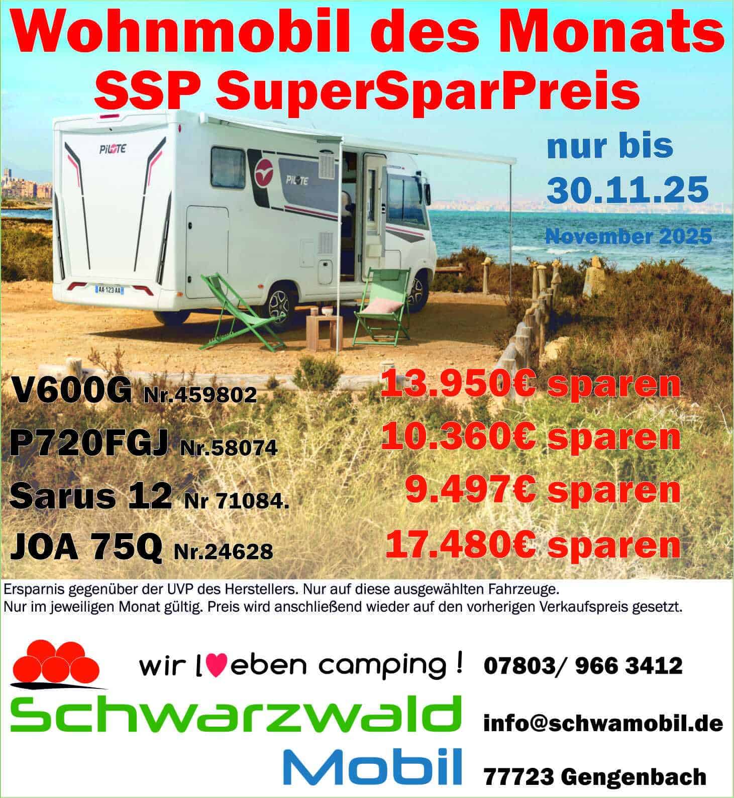 Wohnmobil des Monats November- Supersparpreis
