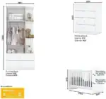 Chambre à coucher bébé complète : lit, armoire, commode. Mobilier confortable et sécurisé.