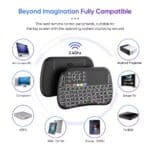 2. Compact wireless mini keyboard remote control with touchpad, compatible with smart TVs, PC, Android projector, and more, supporting 2.4GHz connectivity for seamless multimedia control.
