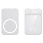 Wireless charging pad and smart power bank with digital display for charging devices, compact and portable tech accessories.