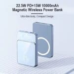 22.5W PD+15W 10000mAh magnetic wireless power bank, ultra-thin, compact design, portable phone charger, fast charging power bank, compatible with smartphones.