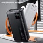 High-capacity portable power bank with fast charging and digital display, ideal for travel and outdoor use.