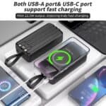 Fast charging power bank with dual USB-A and USB-C ports, 22.5W output for quick device charging, portable external battery pack for smartphones, tablets, and electronics at Hot Deals LB.