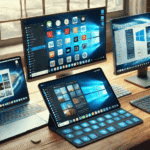 Moderne Computer-Workstation mit Laptop, Tablets und Monitoren für effizientes Arbeiten.
