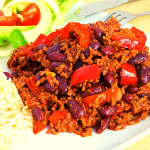 Chilli con carne with salad and rice
