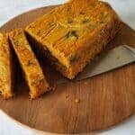 Curry loaf sliced on a wooden board